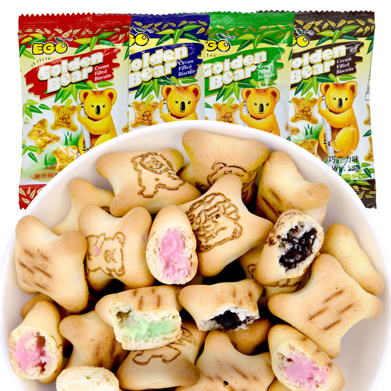 【桔子花开】马来西亚进口食品 EGO夹心饼干金小熊灌心饼干450g