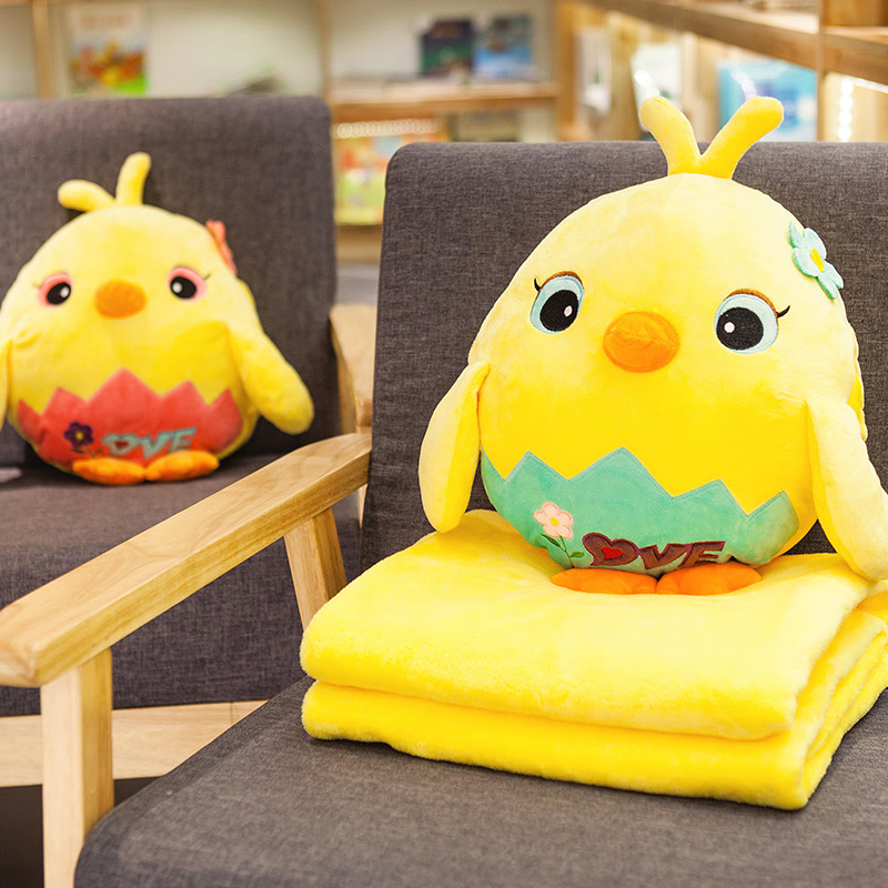 卡通蛋壳小鸡抱枕被子两用靠垫办公室空调被毯子午睡枕鸡年吉祥物