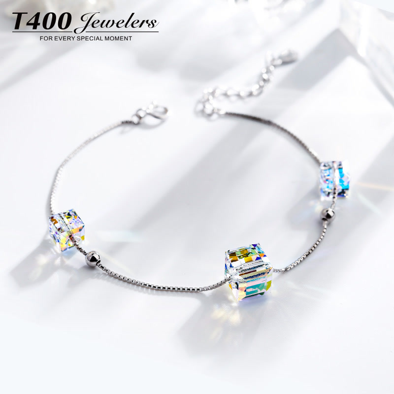 T400采用施华洛世奇元素水晶银手链女韩版时尚百搭学生简约气质款