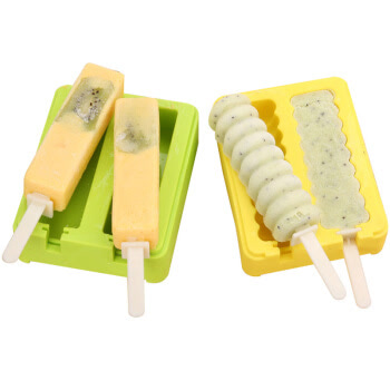欧烹（L’HOPAN）DIY自制硅胶家用 带盖冰棒模具两件套 冰淇淋 冰棍模具  雪糕 棒冰模具 黄色+绿色OP1025