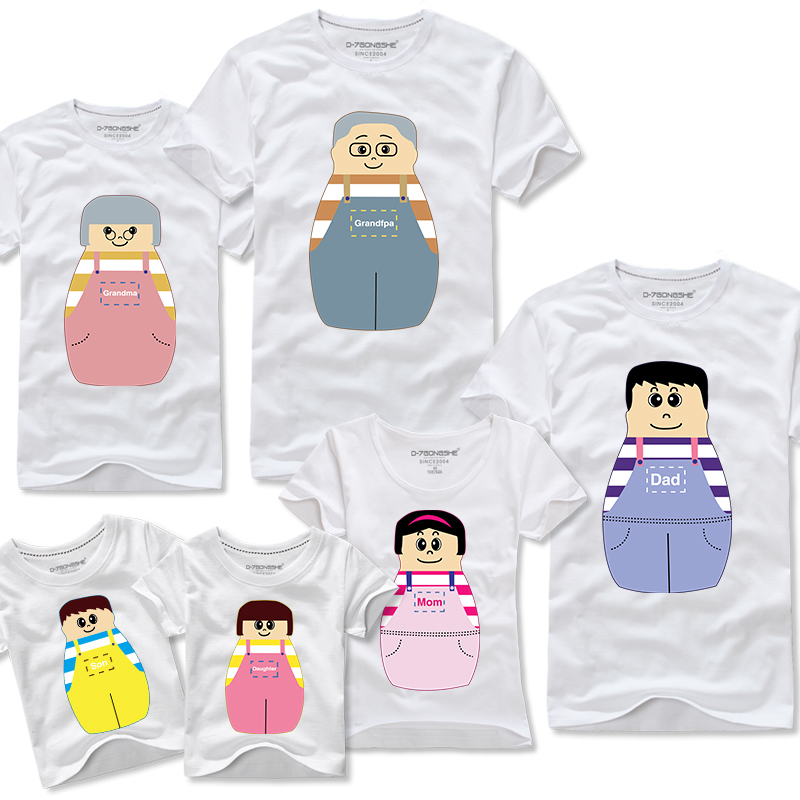 亲子装夏装印花纯棉圆领短袖T恤母女装父子装童装男童女童